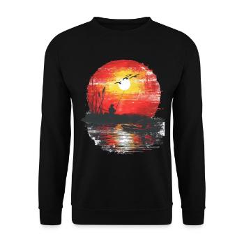 Silhouette de pêcheur au coucher du soleil - Sweat-shirt Unisexe - noir - Devant - Alina (178cm) & Michal (187cm)