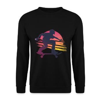 Skateboard Sonnenuntergang Silhouette - Unisex Pullover - Schwarz - Vorne - Alina (178cm) & Michal (187cm)