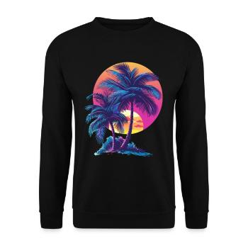 Océan Palmiers Vintage Rétro Coucher de soleil - Sweat-shirt Unisexe - noir - Devant - Alina (178cm) & Michal (187cm)