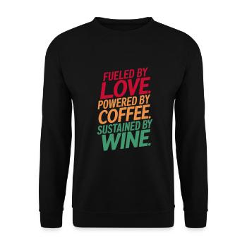 Poussé par l’amour, le café et le vin - Sweat-shirt Unisexe - noir - Devant - Alina (178cm) & Michal (187cm)