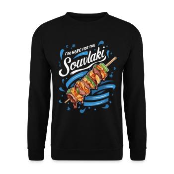 Ich Bin Hier Für Das Souvlaki Erlebnis - Unisex Pullover - Schwarz - Vorne - Alina (178cm) & Michal (187cm)
