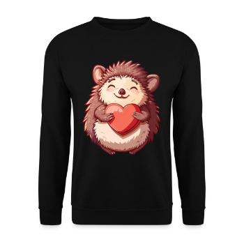 Mignon hérisson souriant tenant un coeur - Adorable - Sweat-shirt Unisexe - noir - Devant - Alina (178cm) & Michal (187cm)