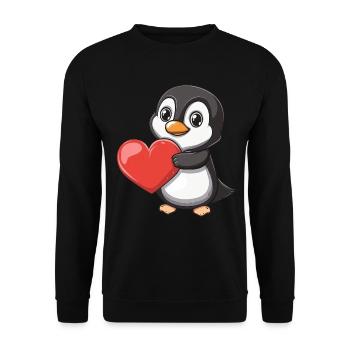 Cute Penguin Holding a Red Heart for Valentine's - Unisex Sweatshirt - black - Front - Alina (178cm) & Michal (187cm)