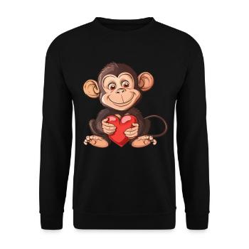 Adorable singe tenant une illustration de coeur - - Sweat-shirt Unisexe - noir - Devant - Alina (178cm) & Michal (187cm)