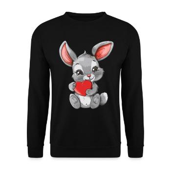 Adorable Bunny Holding Heart - Cute Animal Art - Unisex Pullover - Schwarz - Vorne - Alina (178cm) & Michal (187cm)