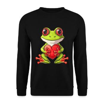 Adorable Frog Holding Heart Illustration for Kids - Unisex Pullover - Schwarz - Vorne - Alina (178cm) & Michal (187cm)