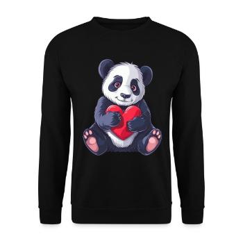 Cute Panda Holding Heart Adorable Animal Love - Unisex Sweatshirt - black - Front - Alina (178cm) & Michal (187cm)