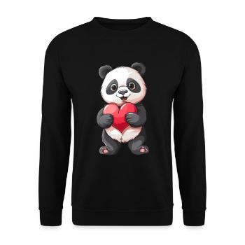 Cute Panda Holding Heart for Animal Lovers - Unisex Pullover - Schwarz - Vorne - Alina (178cm) & Michal (187cm)