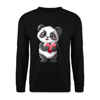 Adorable Panda Holding Heart - Cute Kawaii Panda - Unisex Sweatshirt - black - Front - Alina (178cm) & Michal (187cm)