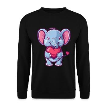 Adorable Elephant Holding Heart Cartoon - Unisex Pullover - Schwarz - Vorne - Alina (178cm) & Michal (187cm)