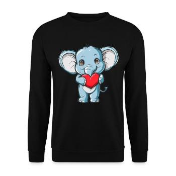 Adorable Elephant Holding Heart Cute Love - Unisex Pullover - Schwarz - Vorne - Alina (178cm) & Michal (187cm)