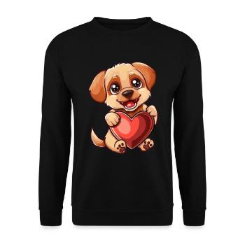Adorable Puppy Holding Heart - Cute and Loving - Unisex Sweatshirt - black - Front - Alina (178cm) & Michal (187cm)