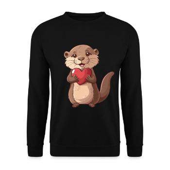 Loutre mignonne tenant coeur doux amour illustration - Sweat-shirt Unisexe - noir - Devant - Alina (178cm) & Michal (187cm)