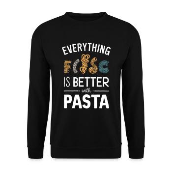Alles Ist Besser Mit Pasta - Unisex Pullover - Schwarz - Vorne - Alina (178cm) & Michal (187cm)