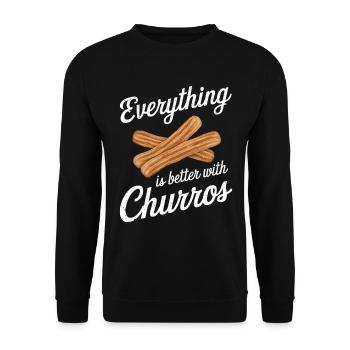 Alles Ist Besser Mit Churros - Unisex Pullover - Schwarz - Vorne - Alina (178cm) & Michal (187cm)