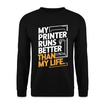 Ich Verwandle Koffein In 3D Prints 3D Drucker - Unisex Pullover - Schwarz - Vorne - Alina (178cm) & Michal (187cm)