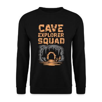 Höhlenforscher Trupp Abenteuer - Unisex Pullover - Schwarz - Vorne - Alina (178cm) & Michal (187cm)