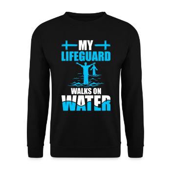 Mein Rettungsschwimmer Geht Auf Wasser - Getauft - Unisex Pullover - Schwarz - Vorne - Alina (178cm) & Michal (187cm)
