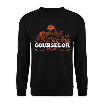In My Counselor Era Blumenmotiv - Unisex Pullover - Schwarz - Vorne - Alina (178cm) & Michal (187cm)