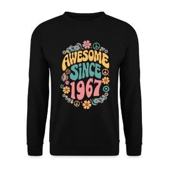 Awesome Since 1967 Blumen Hippie Geboren Jahr 1967 - Unisex Pullover - Schwarz - Vorne - Alina (178cm) & Michal (187cm)