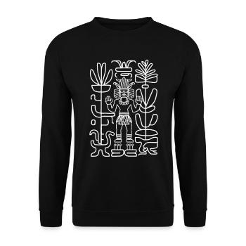 Maya Gott Mayan Mythologie Alter Gott Yum Kaax - Unisex Pullover - Schwarz - Vorne - Alina (178cm) & Michal (187cm)