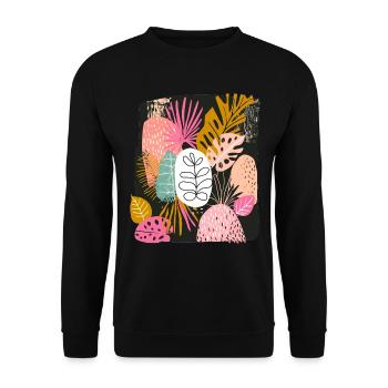 Bunte Tropische Blätter Abstrakte Kunst - Unisex Pullover - Schwarz - Vorne - Alina (178cm) & Michal (187cm)