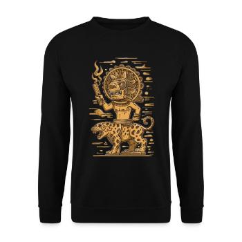 Aztec God Ancient Mythology Tezcatlipoca with - Unisex Sweatshirt - black - Front - Alina (178cm) & Michal (187cm)