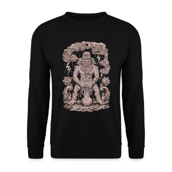 Maya Gott Mayanische Mythologie Chaac steht im - Unisex Pullover - Schwarz - Vorne - Alina (178cm) & Michal (187cm)