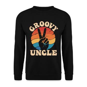 Groovy Onkel Retro Peace Handzeichen - Unisex Pullover - Schwarz - Vorne - Alina (178cm) & Michal (187cm)