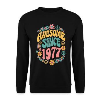 Awesome Since 1977 Blumen Hippie Geboren Jahr 1977 - Unisex Pullover - Schwarz - Vorne - Alina (178cm) & Michal (187cm)
