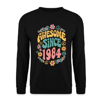Awesome Since 1984 Blumen Hippie Geboren Jahr 1984 - Unisex Pullover - Schwarz - Vorne - Alina (178cm) & Michal (187cm)