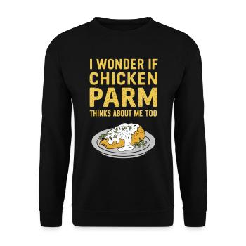 I wonder if Chicken Parm is thinking of me too - Unisex Sweatshirt - black - Front - Alina (178cm) & Michal (187cm)