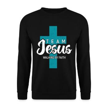 Team Jesus – Walking By Faith for Christians - Unisex Sweatshirt - black - Front - Alina (178cm) & Michal (187cm)