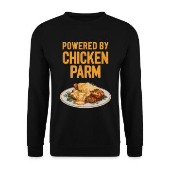 Propulsé par Poulet Parm - Poulet Parm Italien - Sweat-shirt Unisexe - noir - Devant - Alina (178cm) & Michal (187cm)