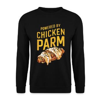 Propulsé par le poulet Parm - Hähnchen Parmigiana - Sweat-shirt Unisexe - noir - Devant - Alina (178cm) & Michal (187cm)