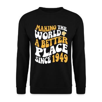 1949 Geburtstag Vintage Hippie Groovy - Unisex Pullover - Schwarz - Vorne - Alina (178cm) & Michal (187cm)