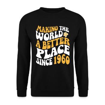 1960 Geburtstag Vintage Hippie Groovy - Unisex Pullover - Schwarz - Vorne - Alina (178cm) & Michal (187cm)