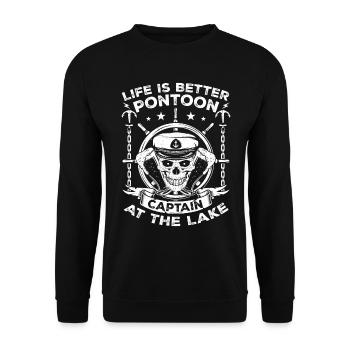 Pontonkapitän - Das Leben am See ist besser - Unisex Pullover - Schwarz - Vorne - Alina (178cm) & Michal (187cm)