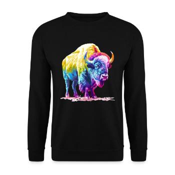 Colorful Buffalo Pop Art - Power and Nature - Unisex Sweatshirt - black - Front - Alina (178cm) & Michal (187cm)