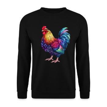 Hahn Regenbogen – Bunte Farbenpracht - Unisex Pullover - Schwarz - Vorne - Alina (178cm) & Michal (187cm)