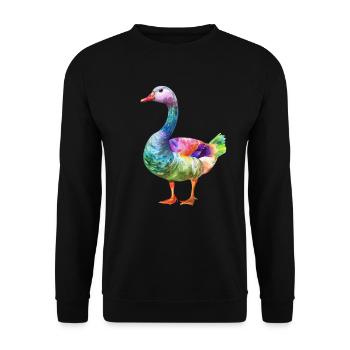 Bunte Ente Aquarell Kunstwerk - Unisex Pullover - Schwarz - Vorne - Alina (178cm) & Michal (187cm)