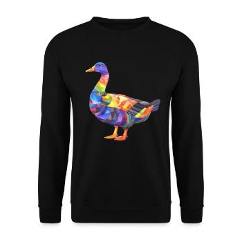 Bunte Gans Geometrisches Kunstwerk - Unisex Pullover - Schwarz - Vorne - Alina (178cm) & Michal (187cm)