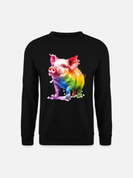 Buntes Schwein Kunstwerk Regenbogenfarben - Unisex Pullover - Schwarz