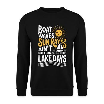 Boot Wellen Sonnenstrahlen Seetage, Sommer, - Unisex Pullover - Schwarz - Vorne - Alina (178cm) & Michal (187cm)