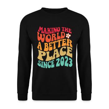 2023 Geburtstag Vintage Hippie Groovy - Unisex Pullover - Schwarz - Vorne - Alina (178cm) & Michal (187cm)
