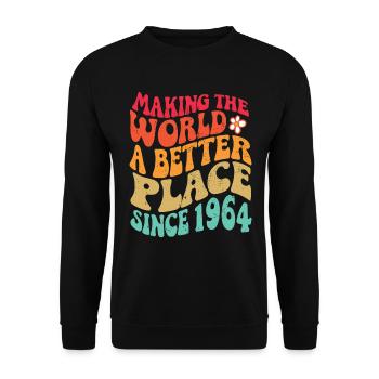 1964 Geburtstag Vintage Hippie Groovy - Unisex Pullover - Schwarz - Vorne - Alina (178cm) & Michal (187cm)
