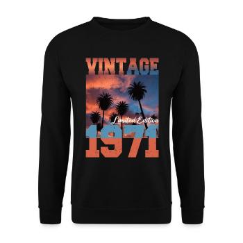 1971 Vintage Limited Edition Palmen Geboren 1971 - Unisex Pullover - Schwarz - Vorne - Alina (178cm) & Michal (187cm)