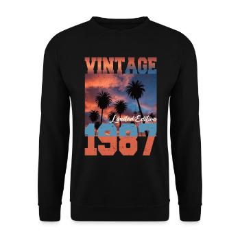 1987 Vintage Limited Edition Palmen Geboren 1987 - Unisex Pullover - Schwarz - Vorne - Alina (178cm) & Michal (187cm)