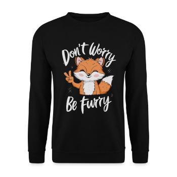 Don't Worry Be Furry Funny Fox - Unisex Sweatshirt - black - Front - Alina (178cm) & Michal (187cm)
