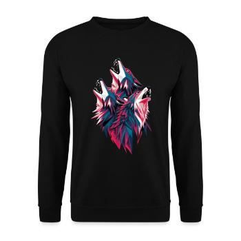 Low Poly Wölfe im Rudel Heulen - Unisex Pullover - Schwarz - Vorne - Alina (178cm) & Michal (187cm)